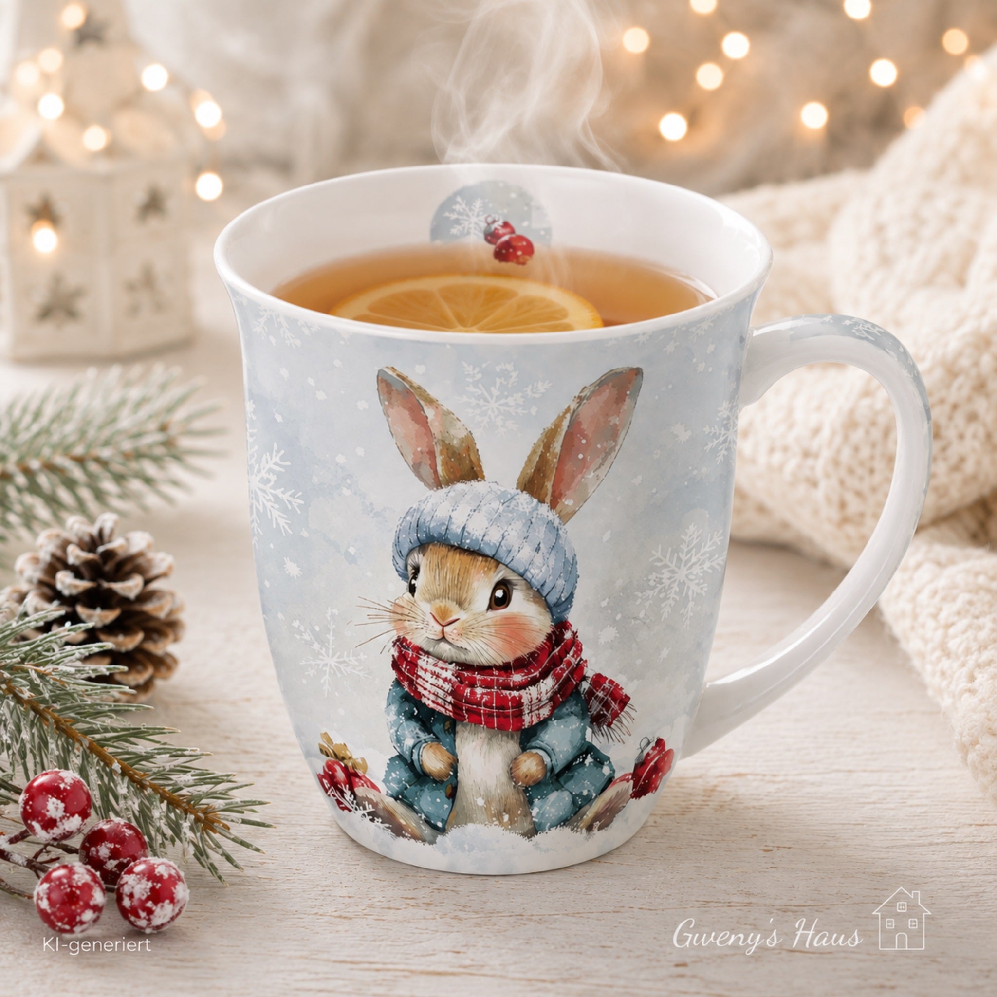Porzellan Tasse Bugsy Winter Hase Landhausstil 0,4L
