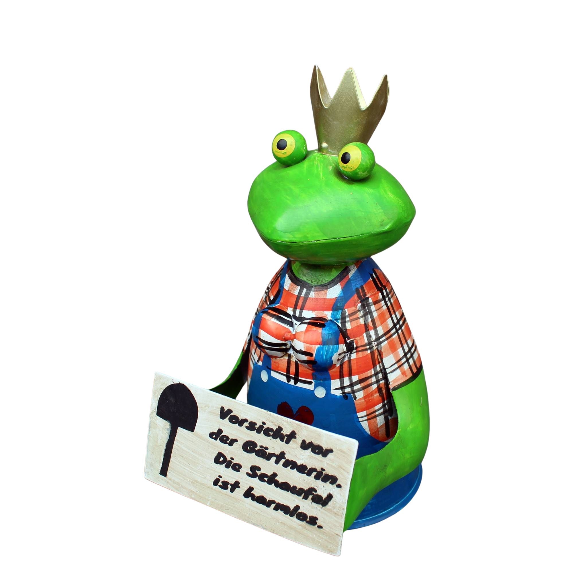 Zaunhocker Frosch Gärtnerin Metall handbemalt Figur 21,5 cm