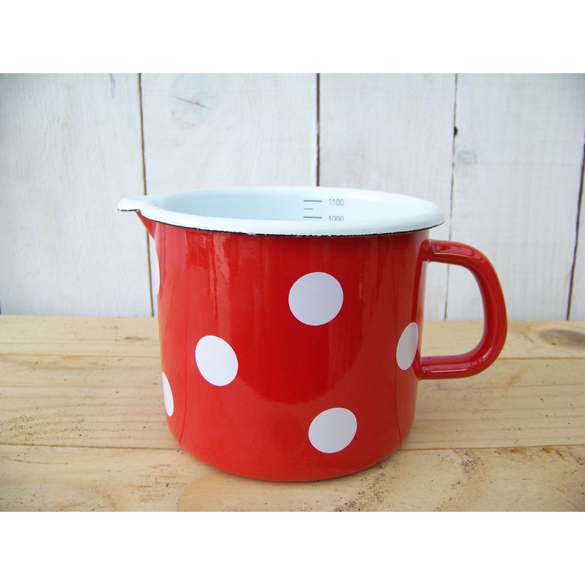 Emaille Milchtopf Rot Weiß gepunktet 1L im Retro-Look