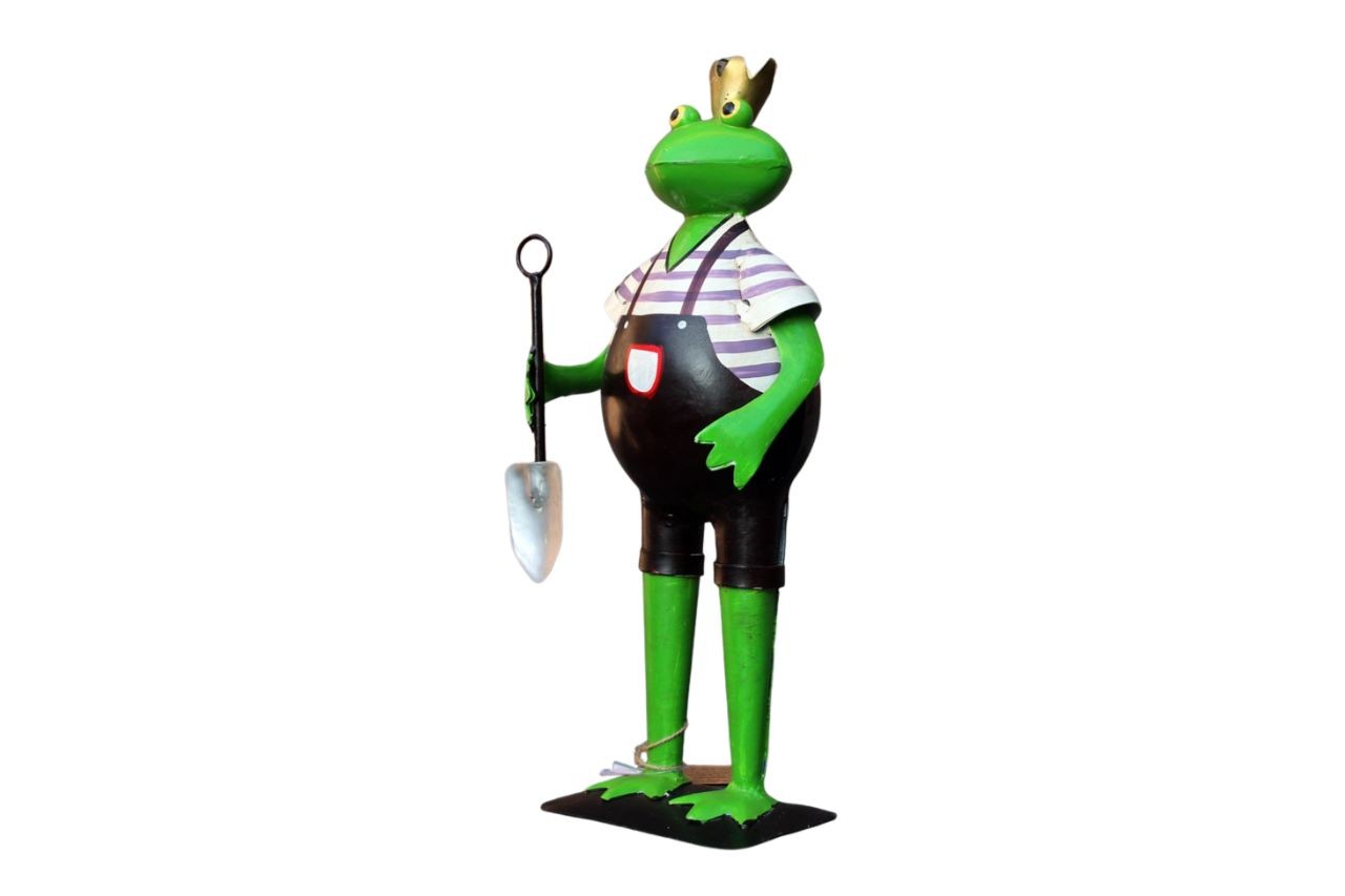 Gartenfigur Frosch Gärtner mit Spaten
