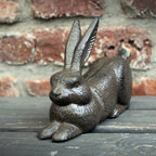 Gartenfigur Hase liegend Gusseisen Antikbraun 18 cm