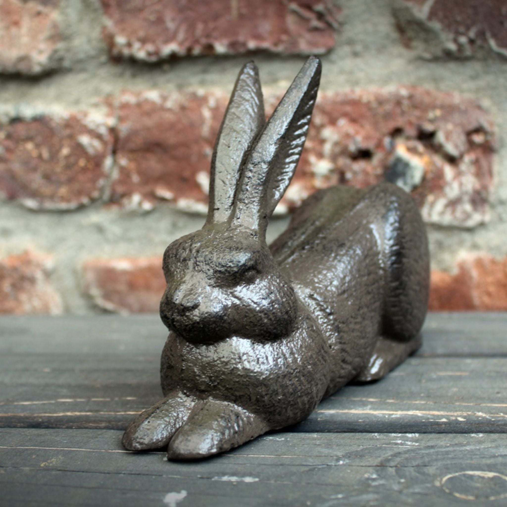 Gartenfigur Hase liegend Gusseisen Antikbraun 18 cm