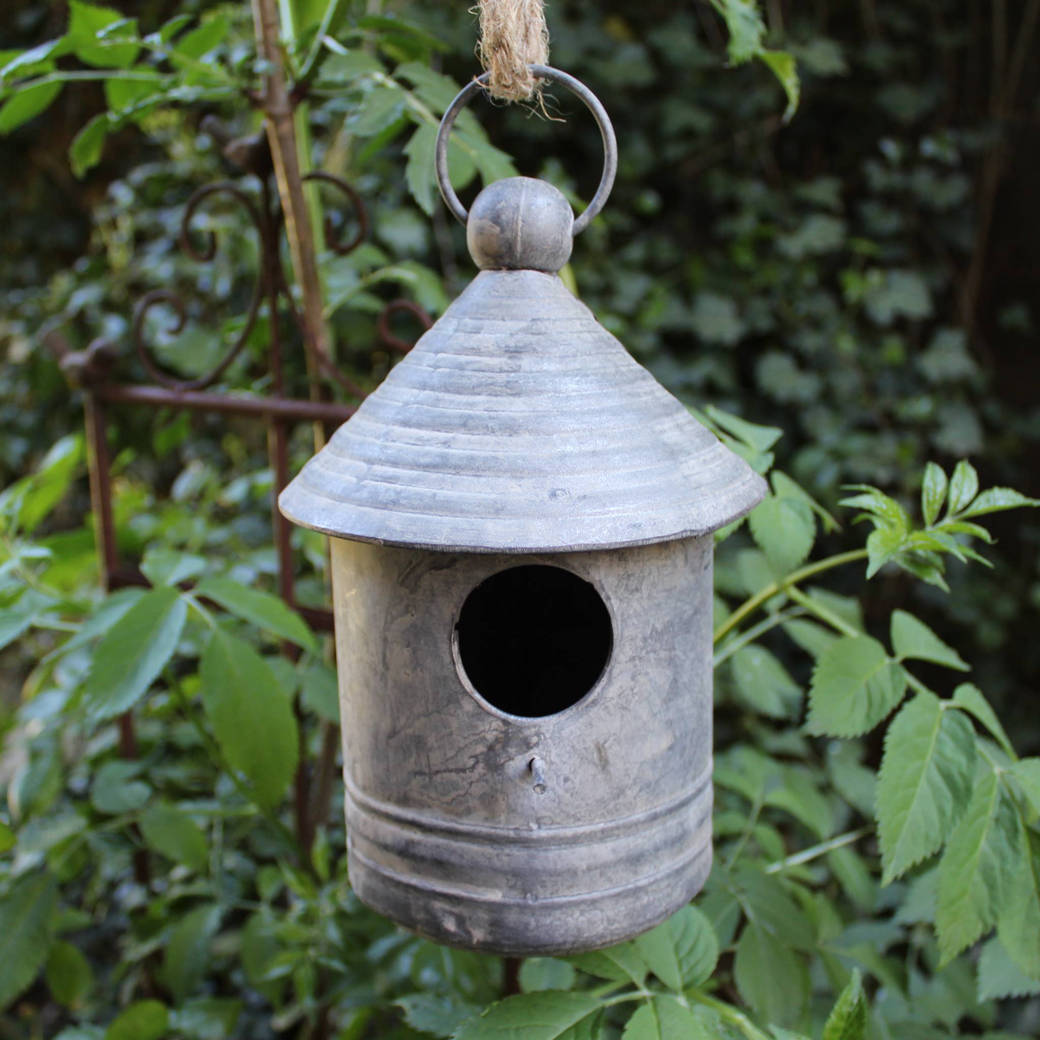 Zink Vogelhaus Rund Rustikal Vintage-Stil H22 cm