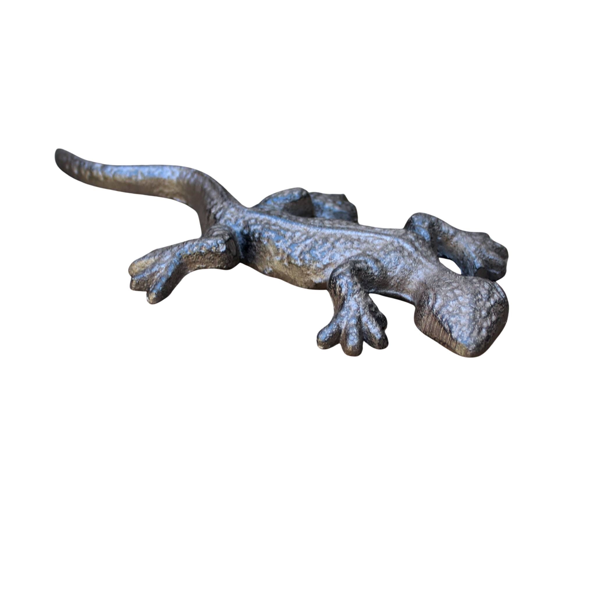 Deko Eidechse aus antikbraunem Gusseisen Gartenfigur 22cm