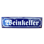 Emaille Schild Weinkeller Blau Weiß  Nostalgie-Stil 30x8 cm