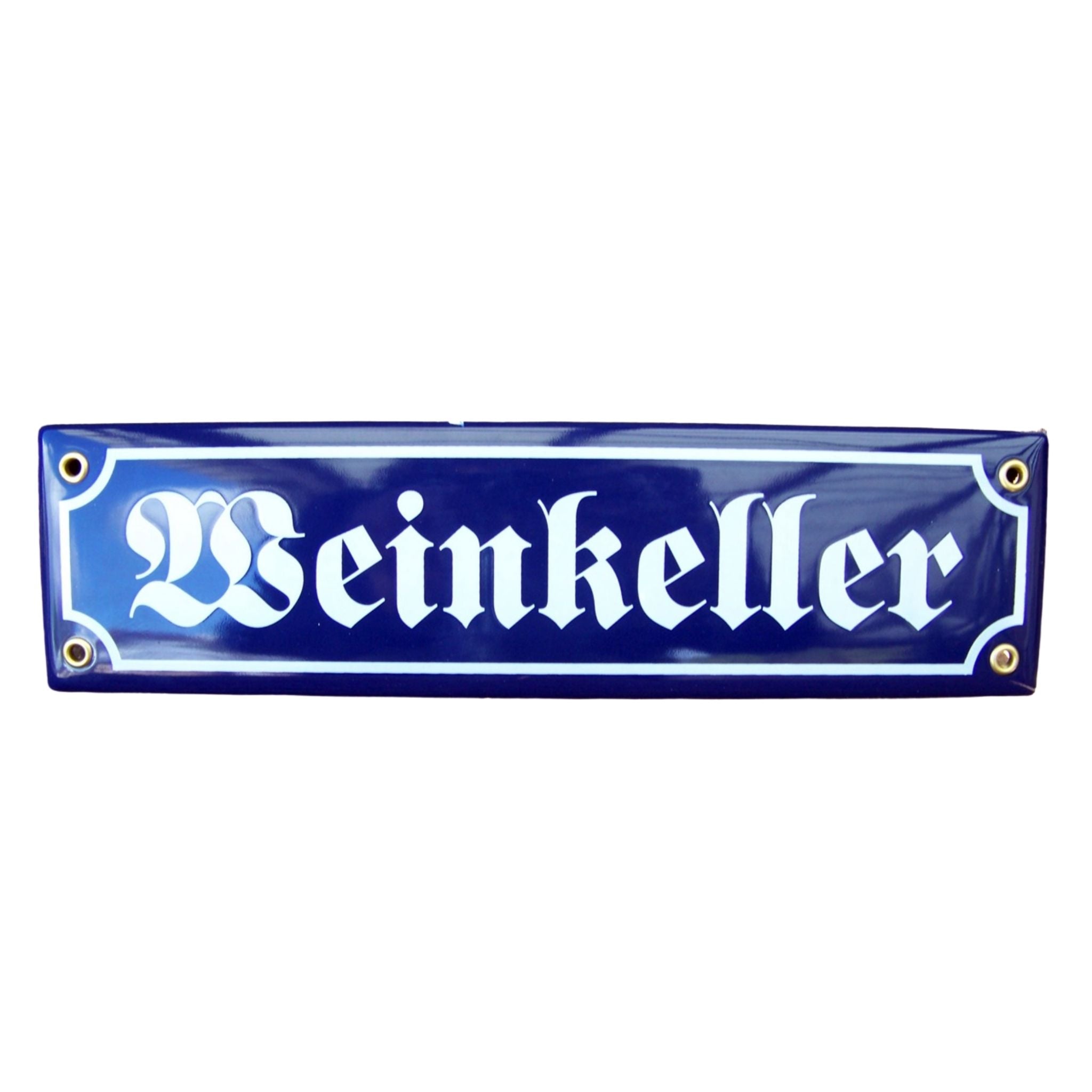 Emaille Schild Weinkeller Blau Weiß  Nostalgie-Stil 30x8 cm