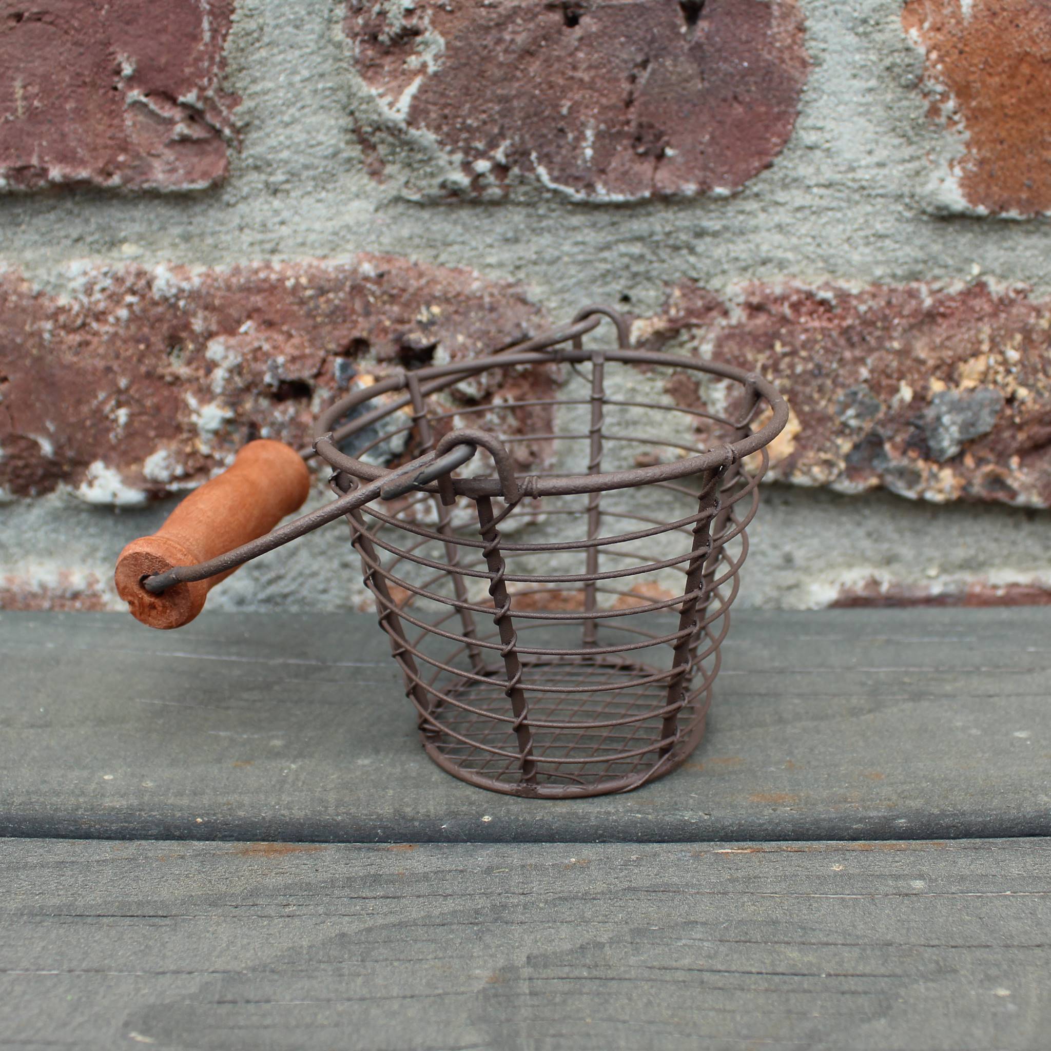 Mini Drahtkorb Rustikal mit Holzgriff Landhausstil H7 cm