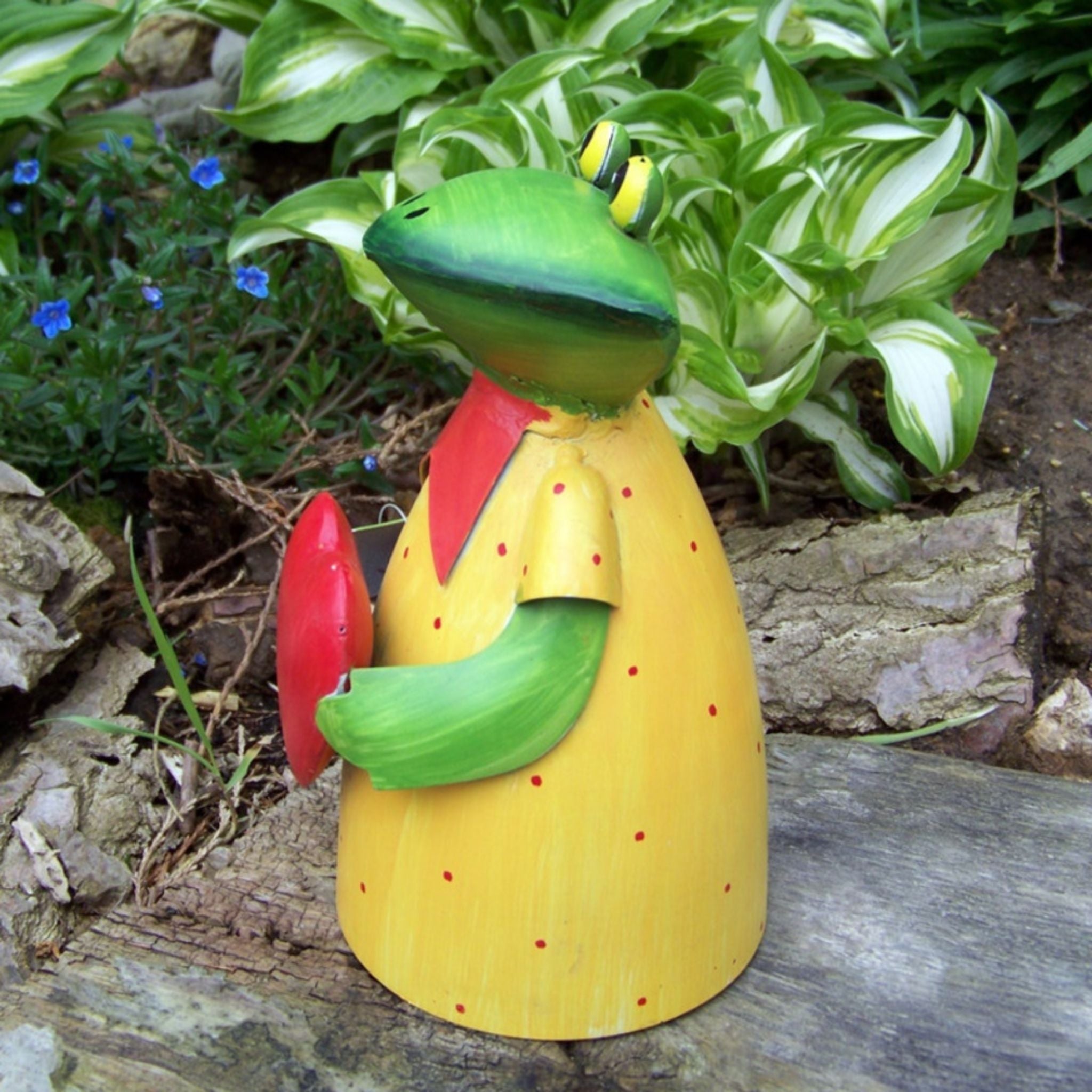 Gartenfigur Zaunhocker Frosch Dame mit Herz Metall 18,5cm