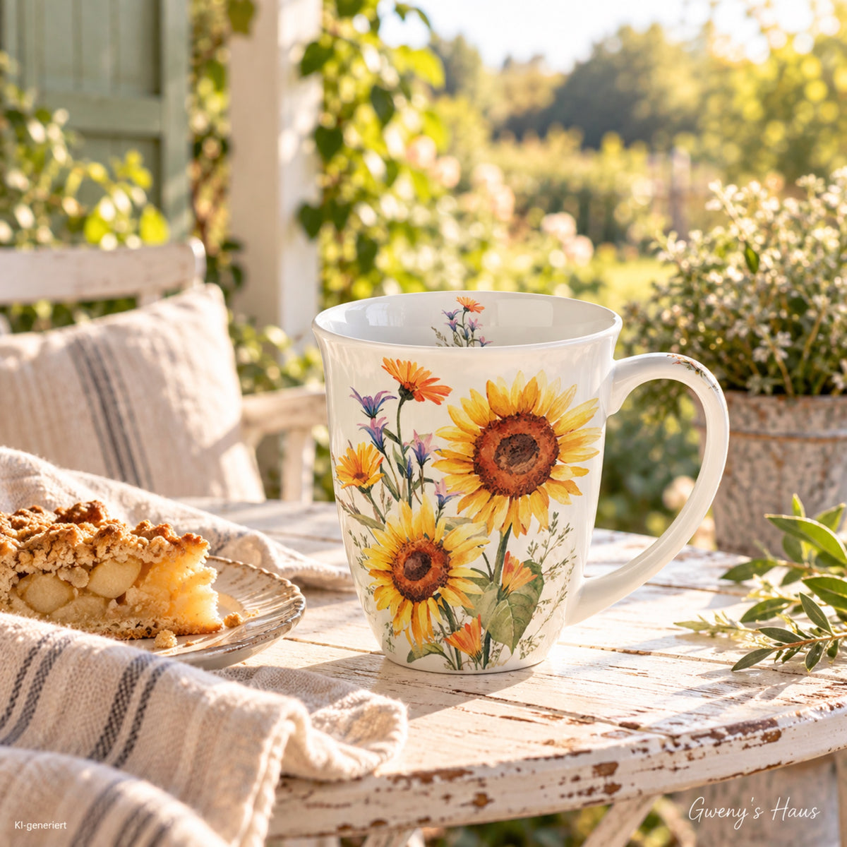 Porzellan Tasse Sonnenblumen Landhaus-Stil 0,4L