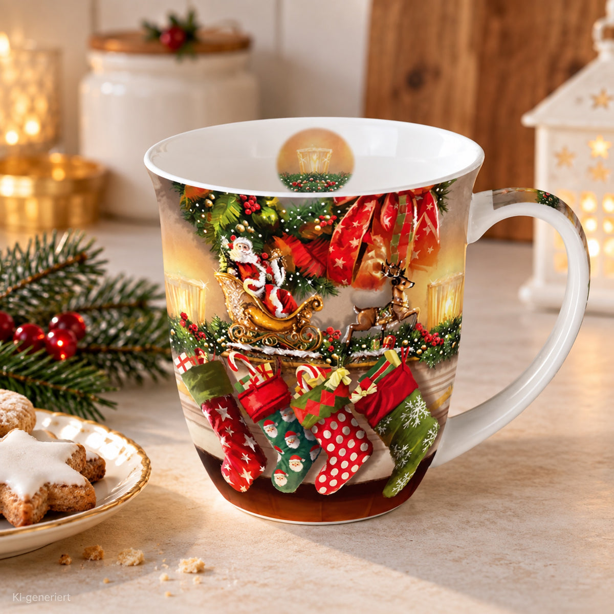 Porzellan Tasse Weihnachten Socken am Kamin 0,4L
