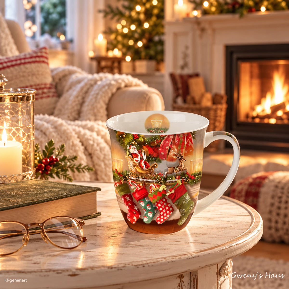 Porzellan Tasse Weihnachten Socken am Kamin 0,4L