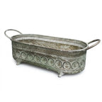 Pflanzschale oval aus Metall in Antikgrün L 42 cm
