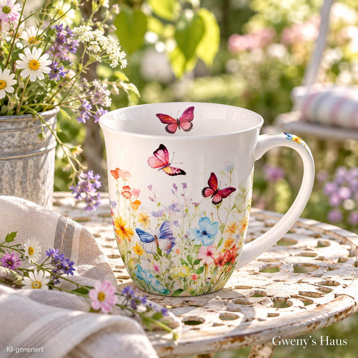 Porzellan Tasse Bunte Schmetterlingswiese 0,4L