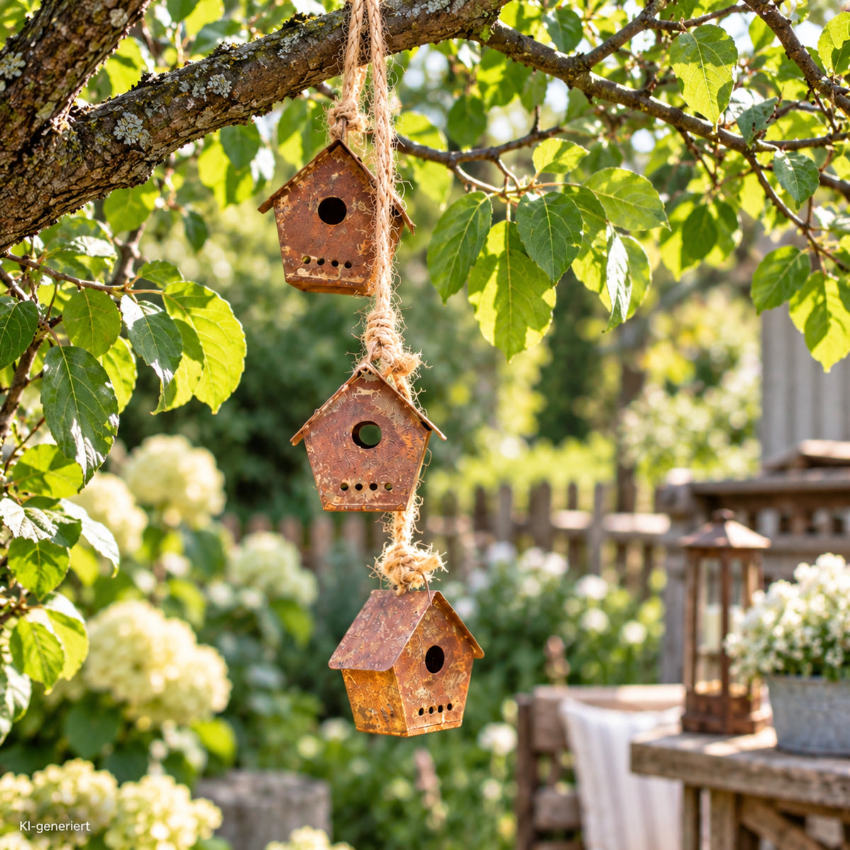 Deko Vogelhäuser Rost zum Aufhängen 3er-Set
