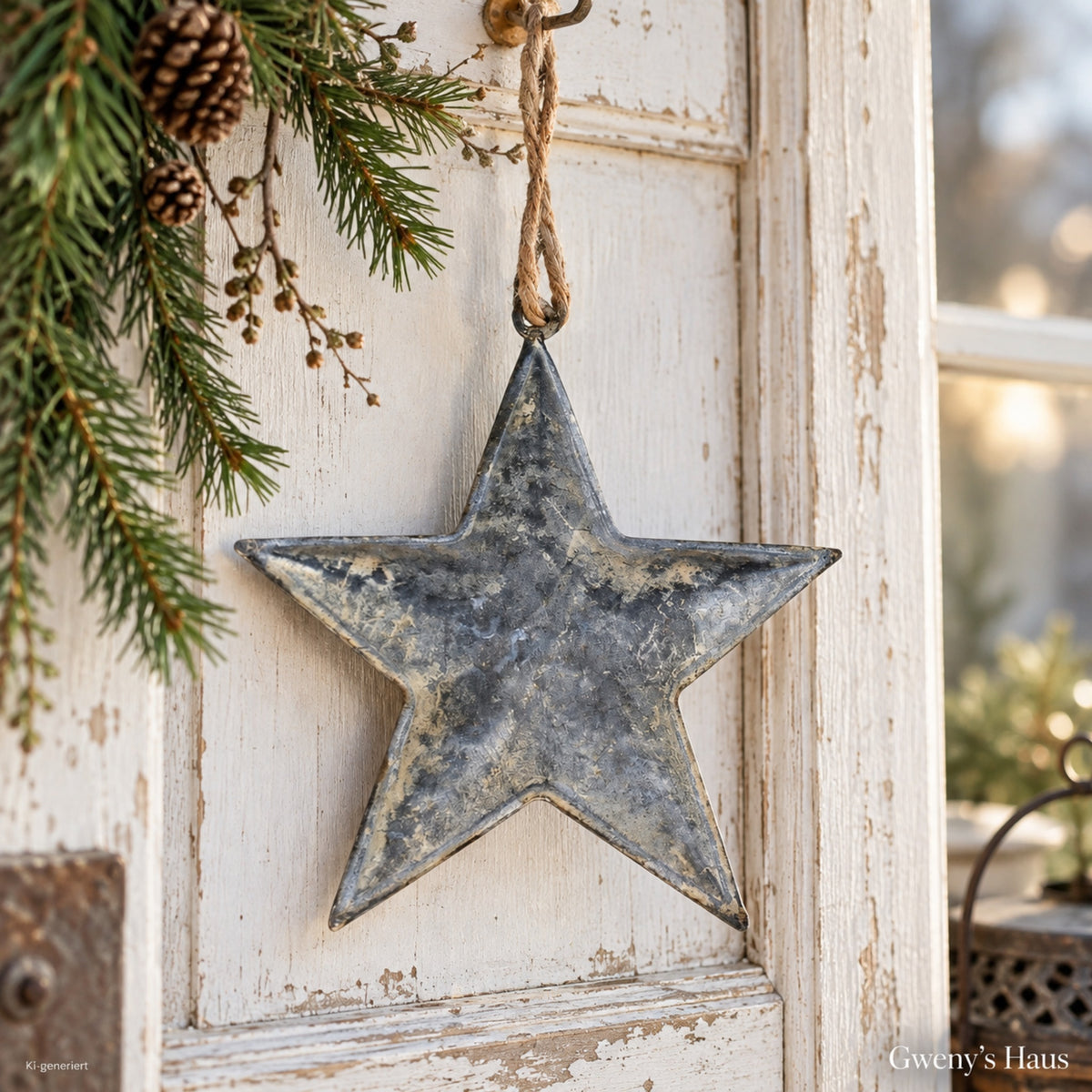 Zinkstern Shabby Chic zum Aufhängen 15 cm