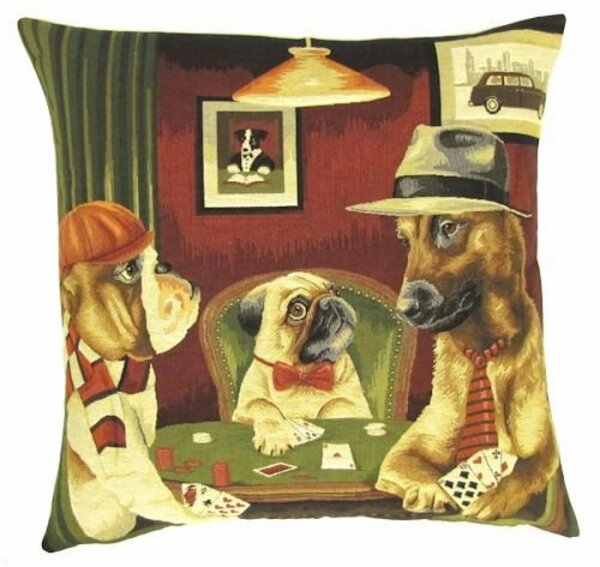 Gobelin Kissen Hunde Poker