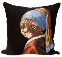 Gobelin Kissen Katze mit Perlenohrring