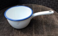 Emaille Stieltopf weiß/blau