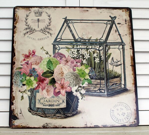 Shabby Metallschild Gewächshaus Blumen