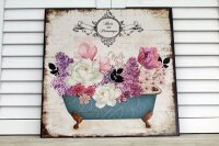 Shabby Blechschild Blumen Bad