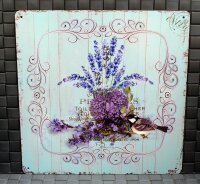 Shabby Blechschild Vogel &  Blumen