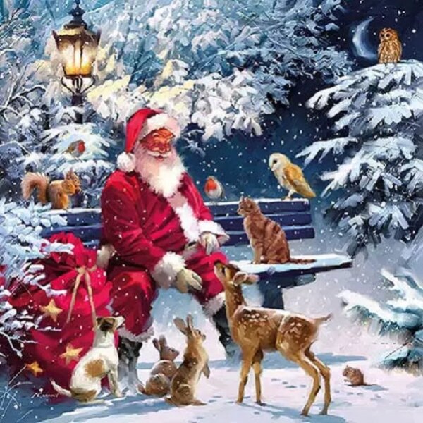 20 Servietten Weihnachtsmann mit Tieren