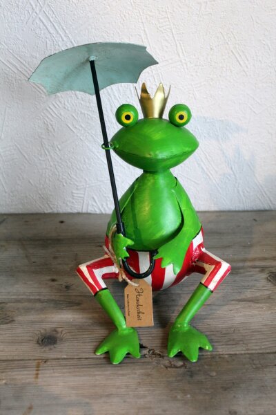 Gartenfigur Froschkönig mit Schirm