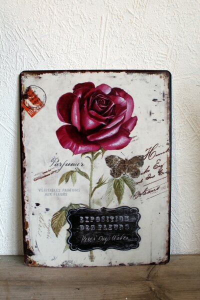 Shabby Blechschild Nostalgie Rose