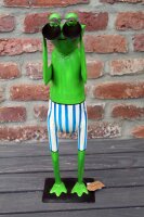 Gartenfigur Frosch Spanner Badehose blau