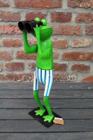 Gartenfigur Frosch Spanner Badehose blau