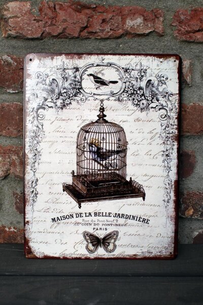 Shabby Blechschild Vogelkäfig Nostalgie