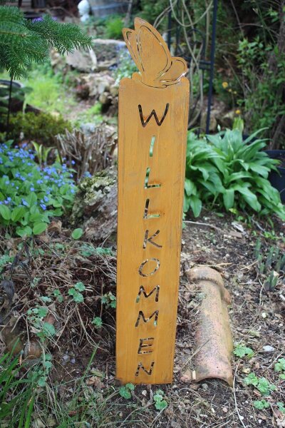 Gartenstecker Rost Willkommen