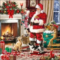 20 Servietten Weihnachtsmann am Kamin