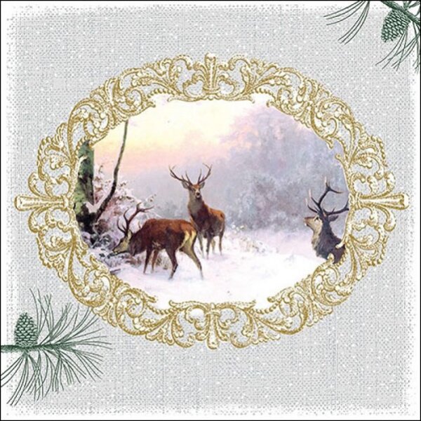 20 Servietten Elegant Deers Grey