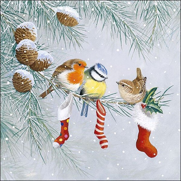 Merry Christmas mit Vögelchen und Fuchs 33x33 cm 20 Servietten Weihnachten 