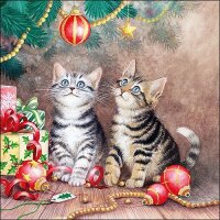 20 Servietten Katzen mit Weihnachtskugeln