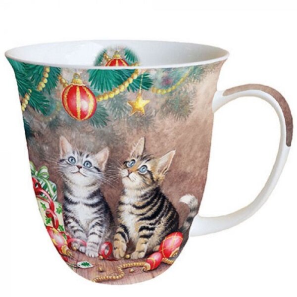 Tasse Katzen mit Weihnachtskugeln