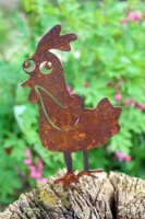 Gartenstecker Edelrost Lustiger Hahn